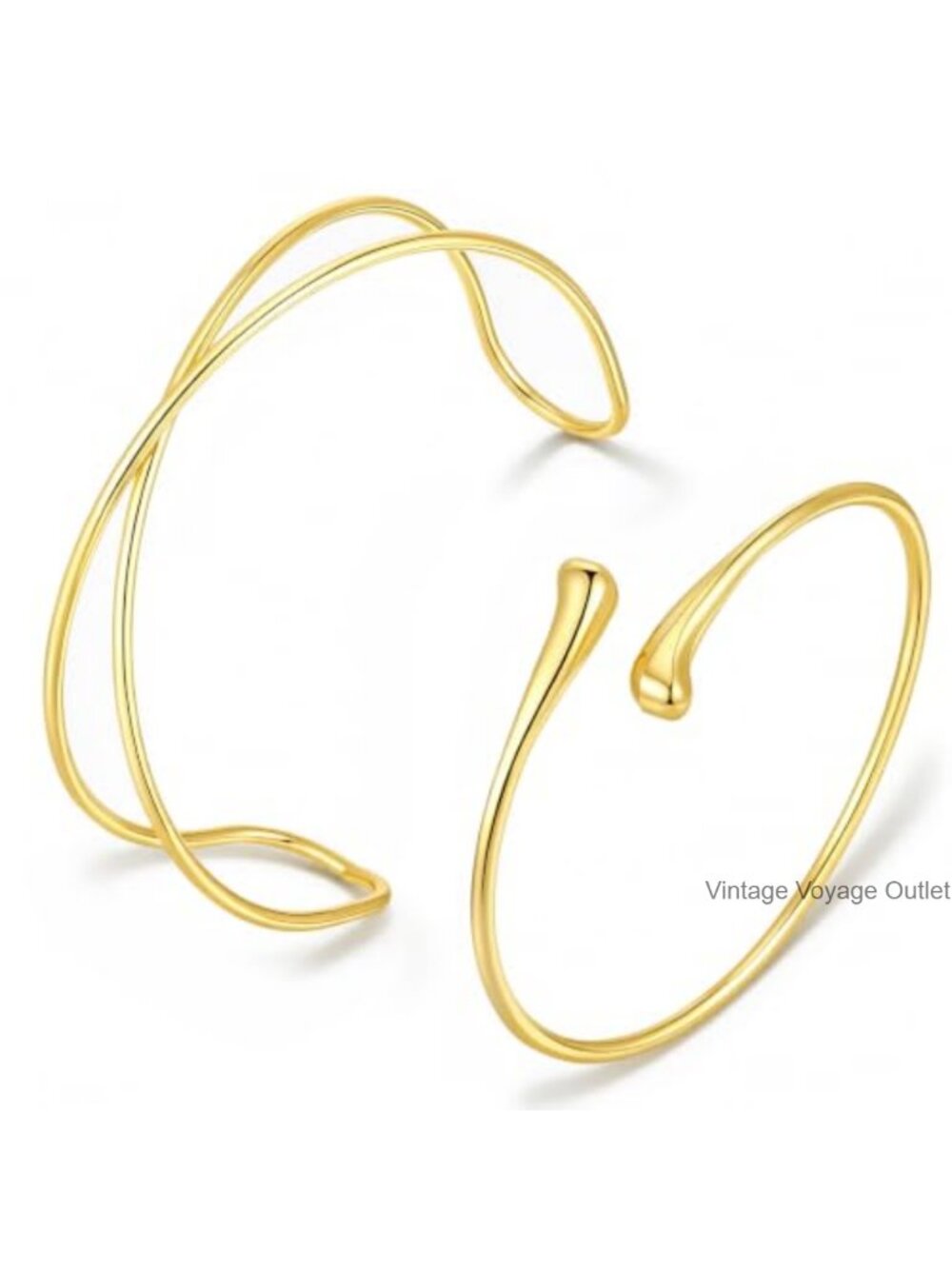2PC Gold Brass Arm Cuff Bracelets Adjustable Open Spiral Set